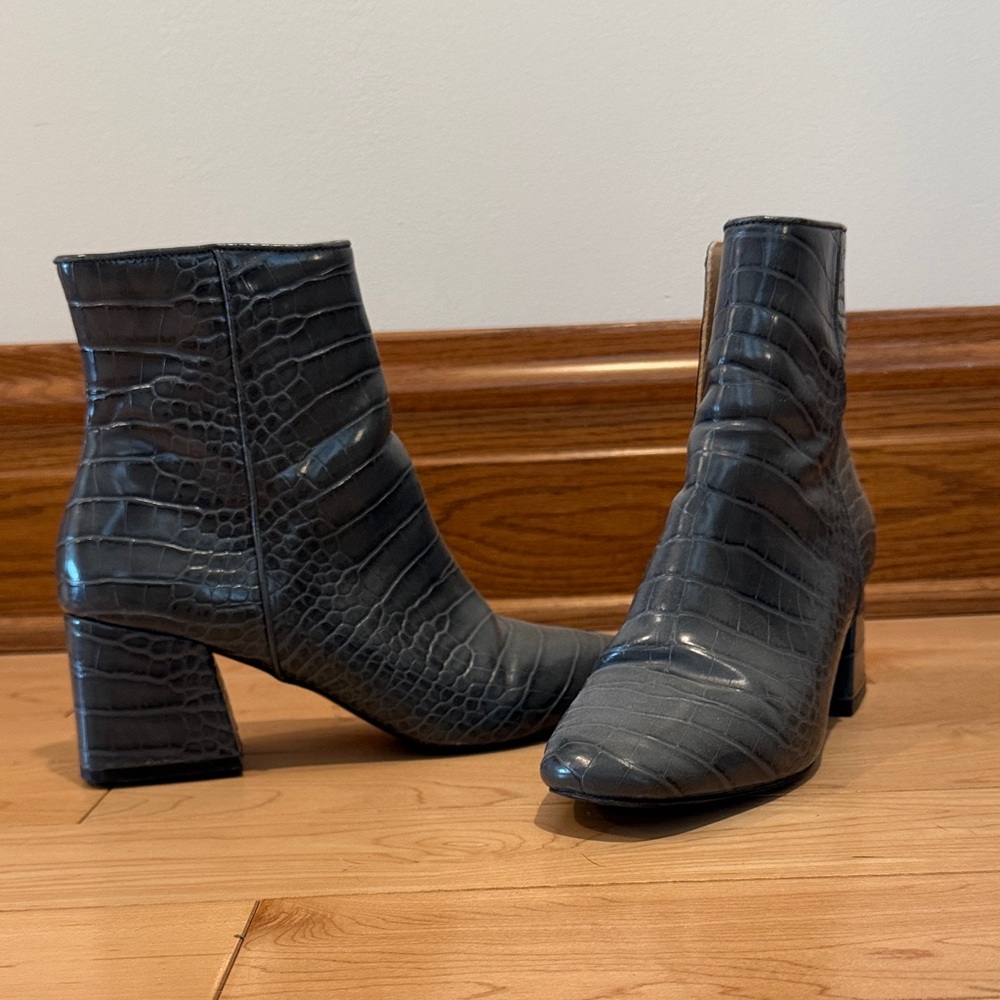Steve Madden Dark Teal Croc-Embossed Ankle Boots